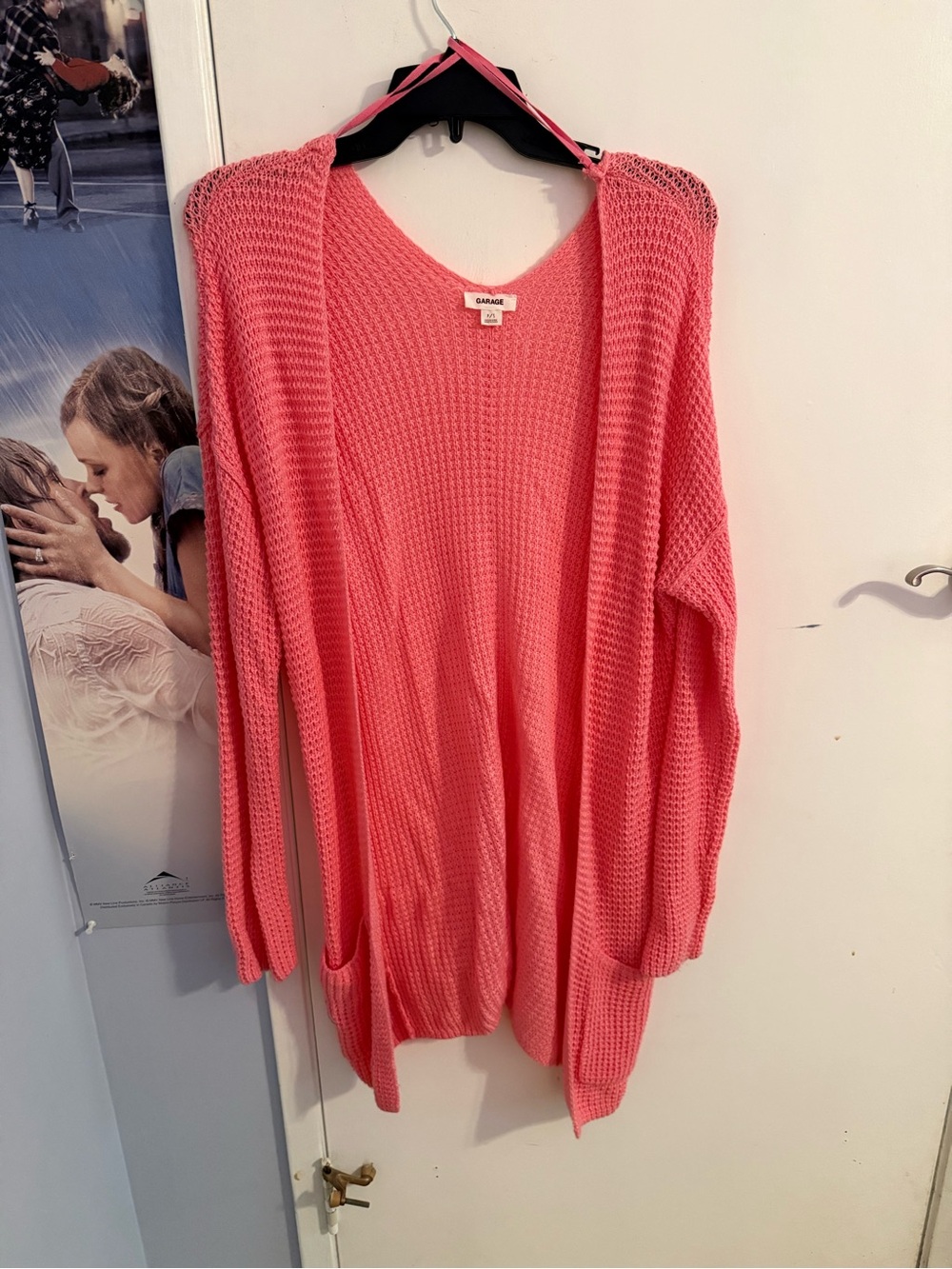 Garage Coral Pink Open-Front Waffle Knit Cardigan